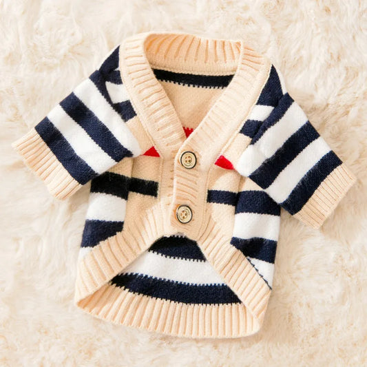 Warm Knitted Pet Sweater – Stylish Striped Cardigan for Small Dogs and Cats!