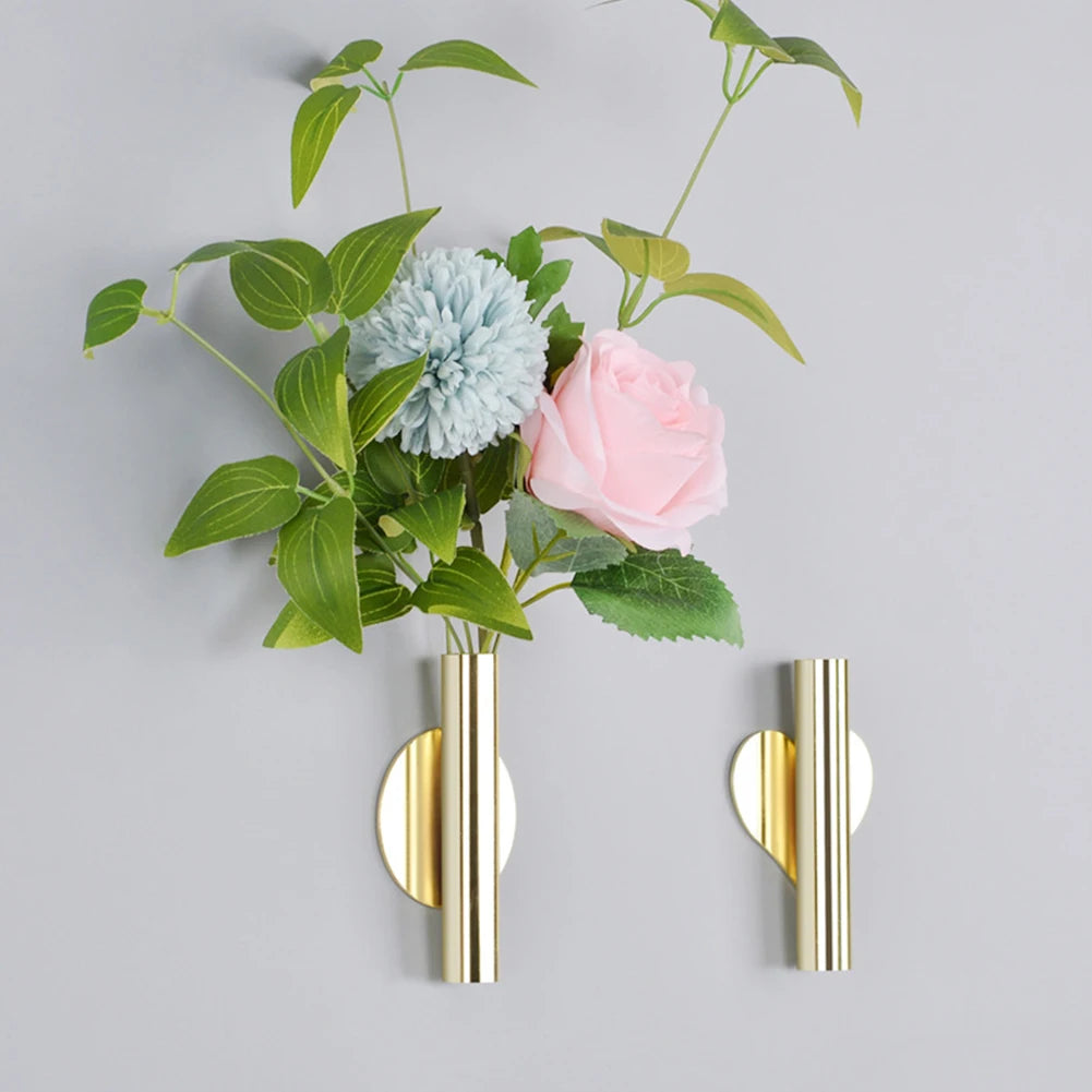 Rose Gold Stainless Steel Wall Vase - Modern Wall-Mounted Flower Holder for Home and Wedding Decor