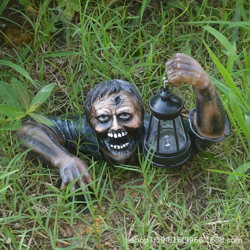 🧟‍♂️ Zombie Lantern Resin Garden Ornament – Spooky Halloween Outdoor Decoration