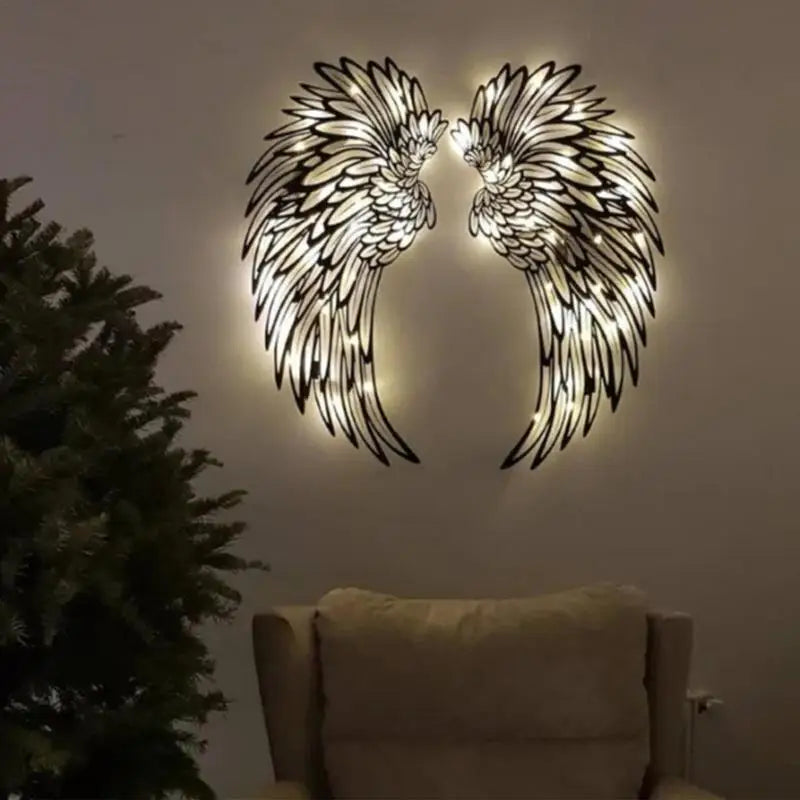 Angel Wings Metal Wall Art – Stunning 3D Shadow Effect with LED Lights