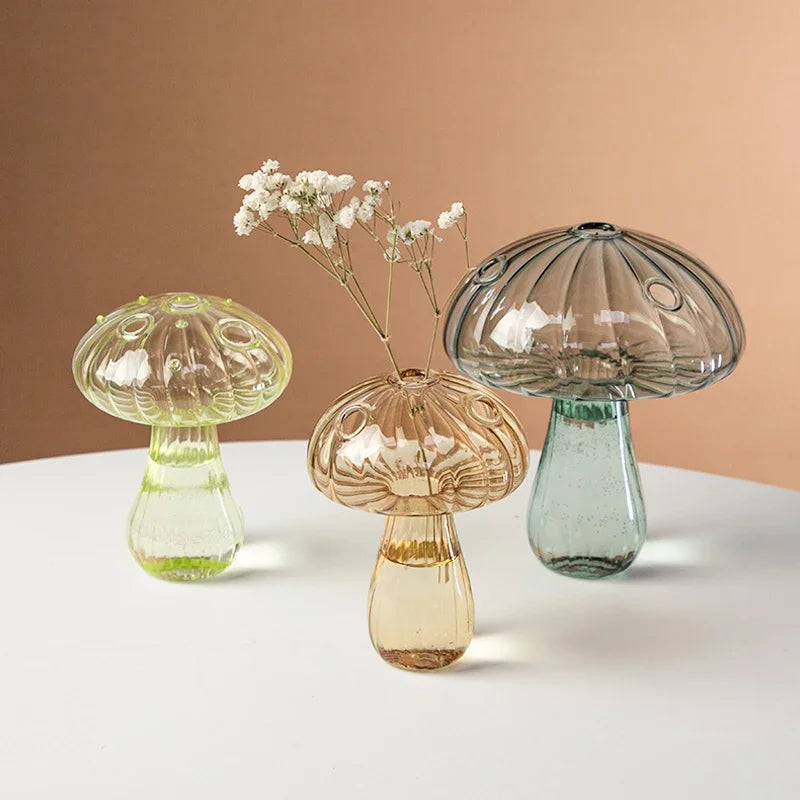 Whimsical Decor: Mini Mushroom Glass Vase for Home, and Office