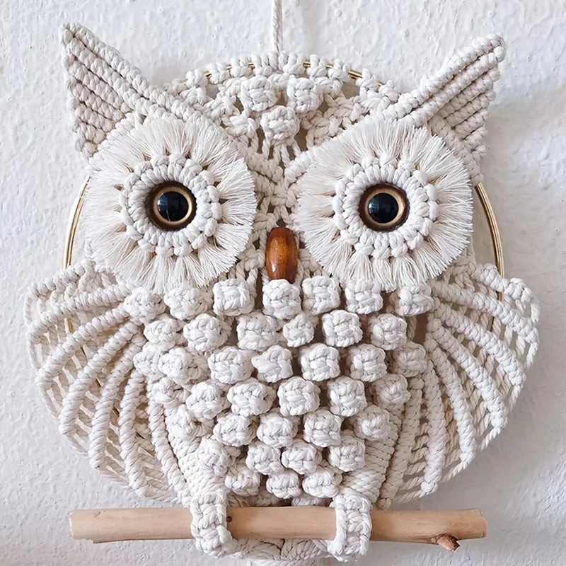 Owl Macrame Wall Hanging - Handwoven Boho Decor for Apartment or Dorm Room