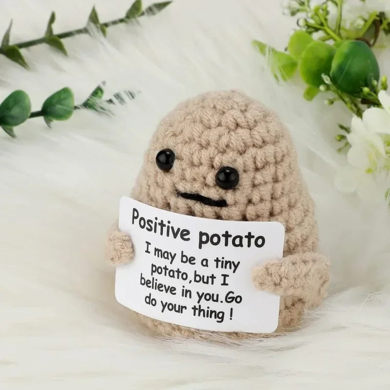 Positive Energy Potato Hug – Handcrafted Plush Wool Knitting Doll with Card by Bandito & Co. – Cute & Funny Gift for Christmas or Home Decor