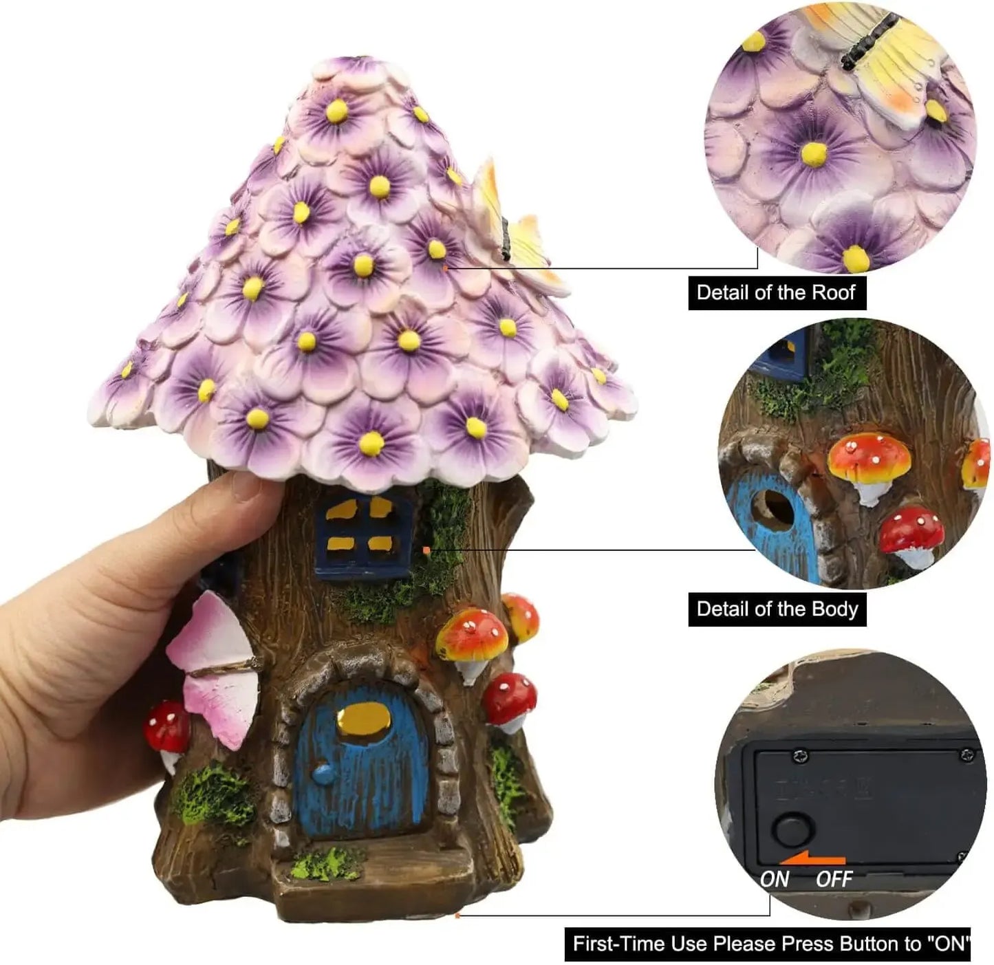 Solar Fairy Garden House – Light-Up Mushroom Figurine for Whimsical Yard Decor