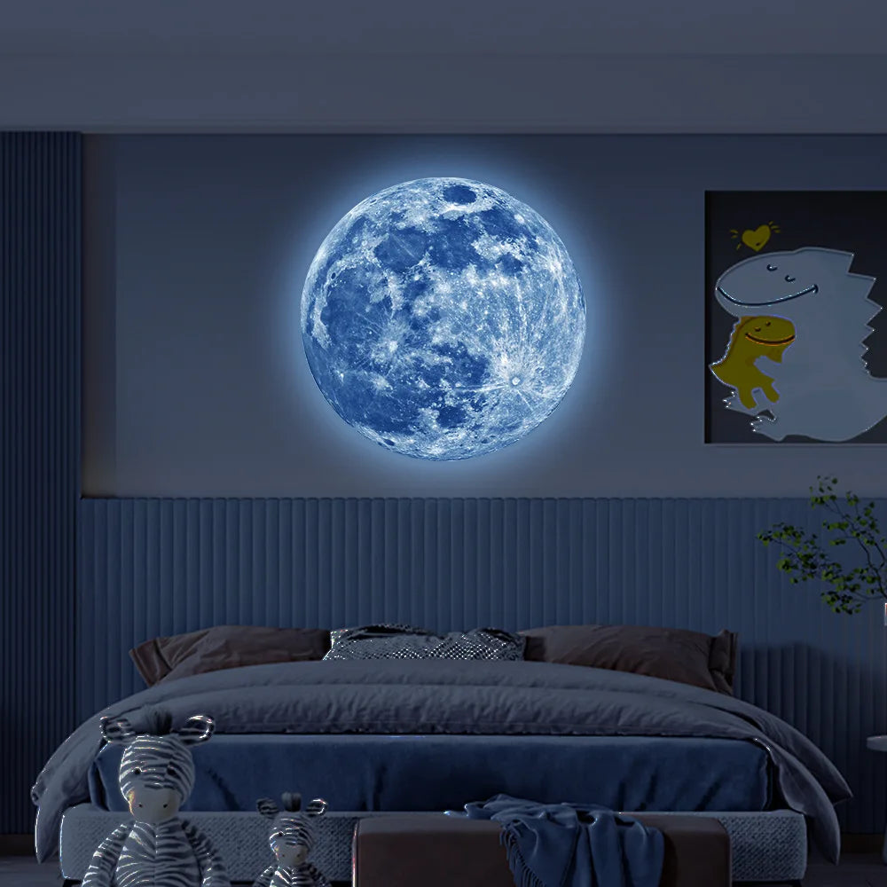 3D Luminous Moon Wall Sticker - Glow-in-the-Dark Fluorescent Decal for Kids' Rooms