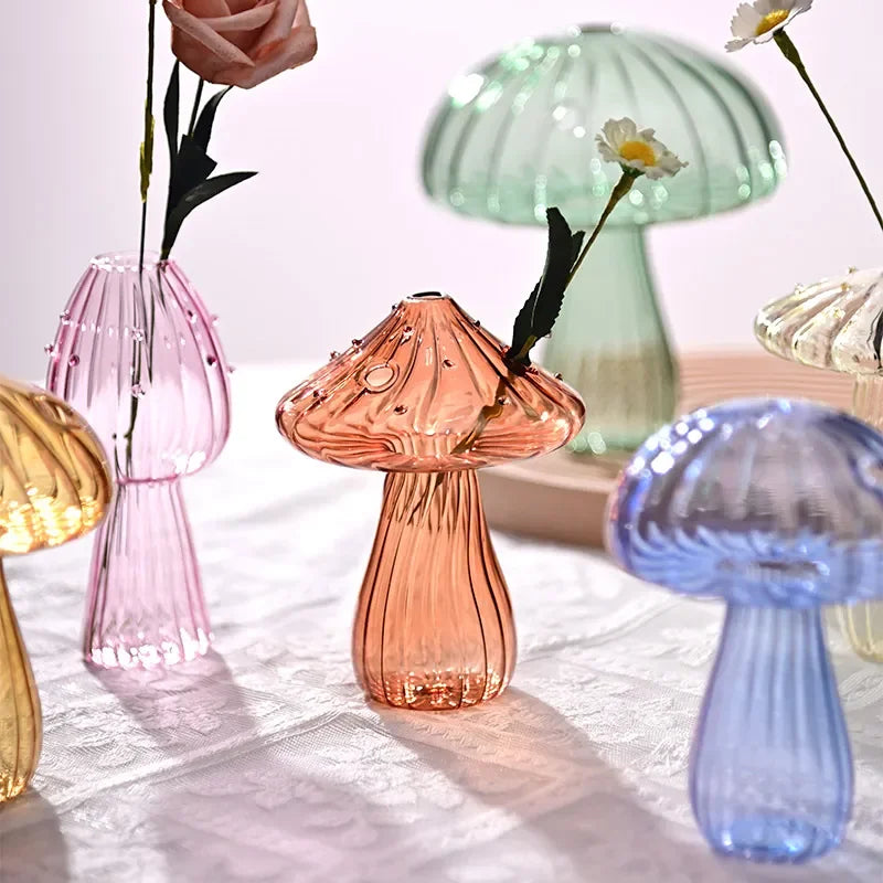 Whimsical Decor: Mini Mushroom Glass Vase for Home, and Office