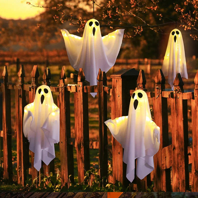 Halloween LED Glow Ghost Decoration - Hanging Indoor/Outdoor Haunted House Prop with Lights