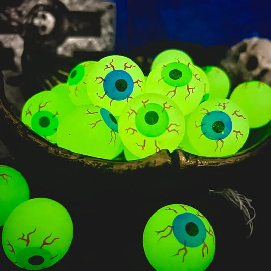 10pcs Glow-in-the-Dark Eyeball Bouncy Balls - 32MM Halloween Horror Toys for Kids or Decoration