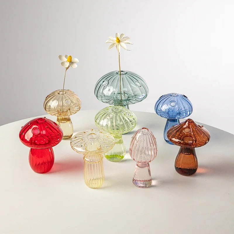 Whimsical Decor: Mini Mushroom Glass Vase for Home, and Office