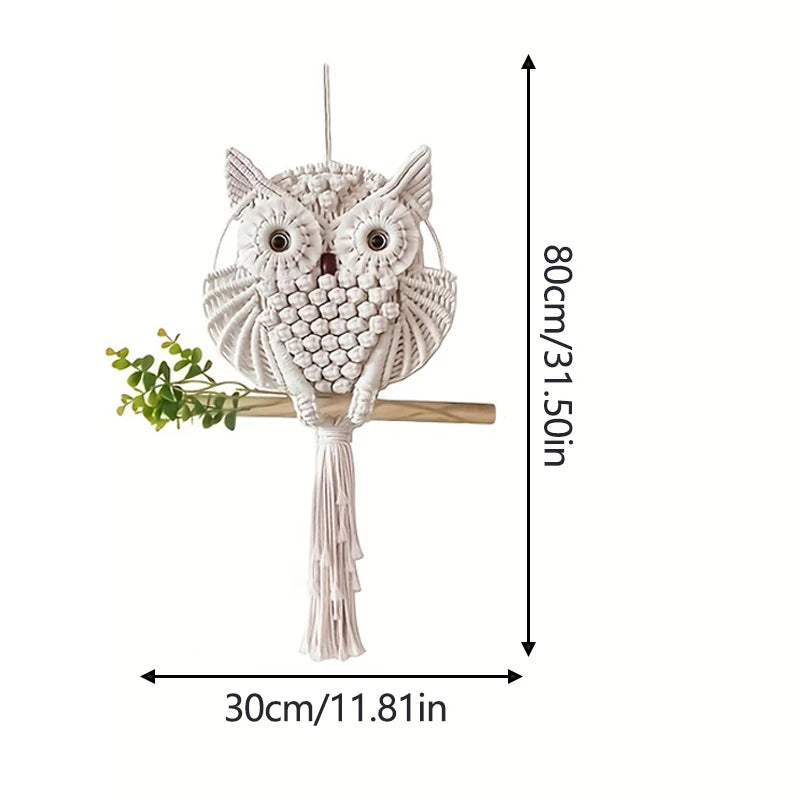 Owl Macrame Wall Hanging - Handwoven Boho Decor for Apartment or Dorm Room