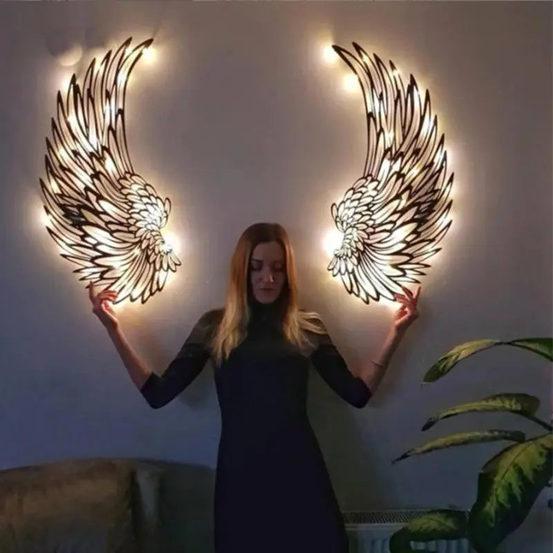 Angel Wings Metal Wall Art – Stunning 3D Shadow Effect with LED Lights