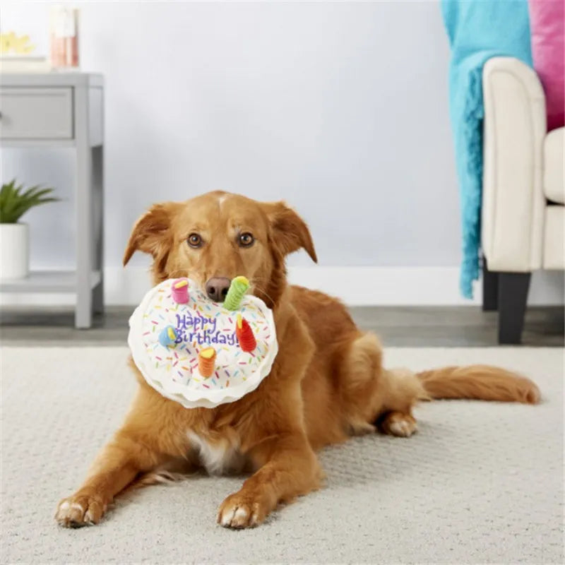 Pet Birthday Cake Squeaky Toy Set - Interactive, Bite-Resistant Dog and Cat Chew Toys