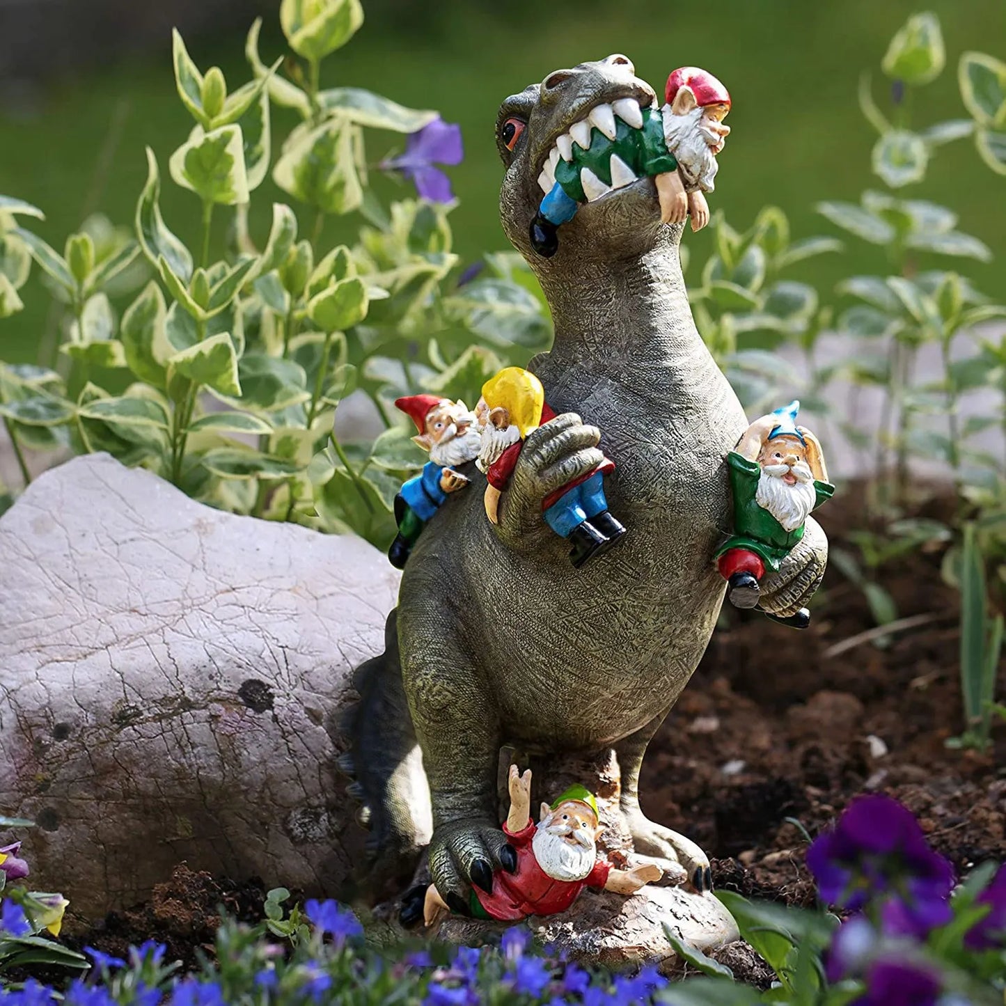 🦖 Garden Dinosaur Eating Gnome Statue – Funny Resin Sculpture Outdoor Decor