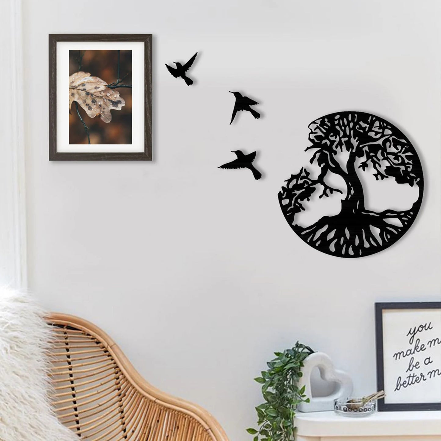 Tree of Life & Birds Metal Wall Art - 11-Inch Modern Decor for Balcony, Patio, Bedroom, or Living Room"