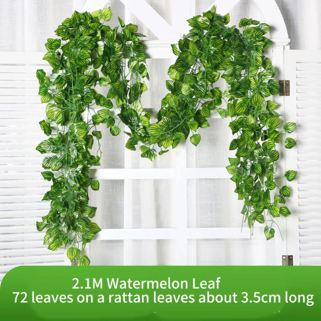 2.1M Green Ivy Leaf Hanging Vine Artificial Garland for Home Garden Decoration - Silk Plant for Weddings, Parties, DIY Projects