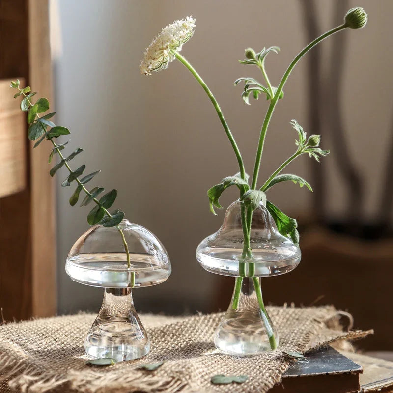 Whimsical Decor: Mini Mushroom Glass Vase for Home, and Office