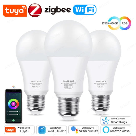 Tuya E27 Zigbee WiFi Smart LED Bulb 18W RGB+CW+WW - Works with Alexa & Google Home