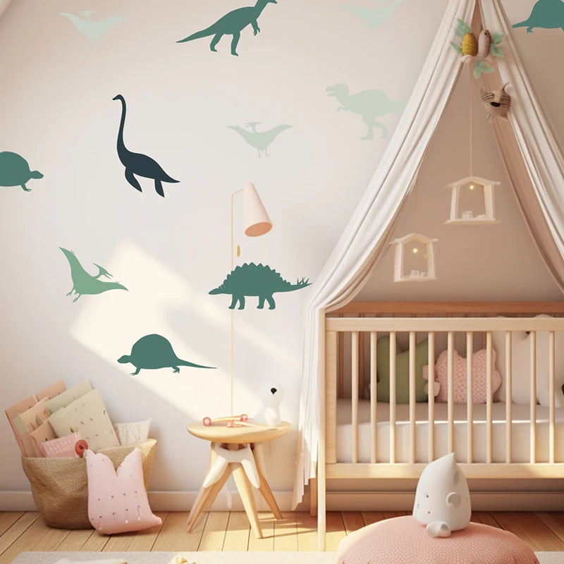 Boho Cartoon Dinosaur Wall Stickers - DIY Nursery Decor for Boys' Bedroom or Baby Room