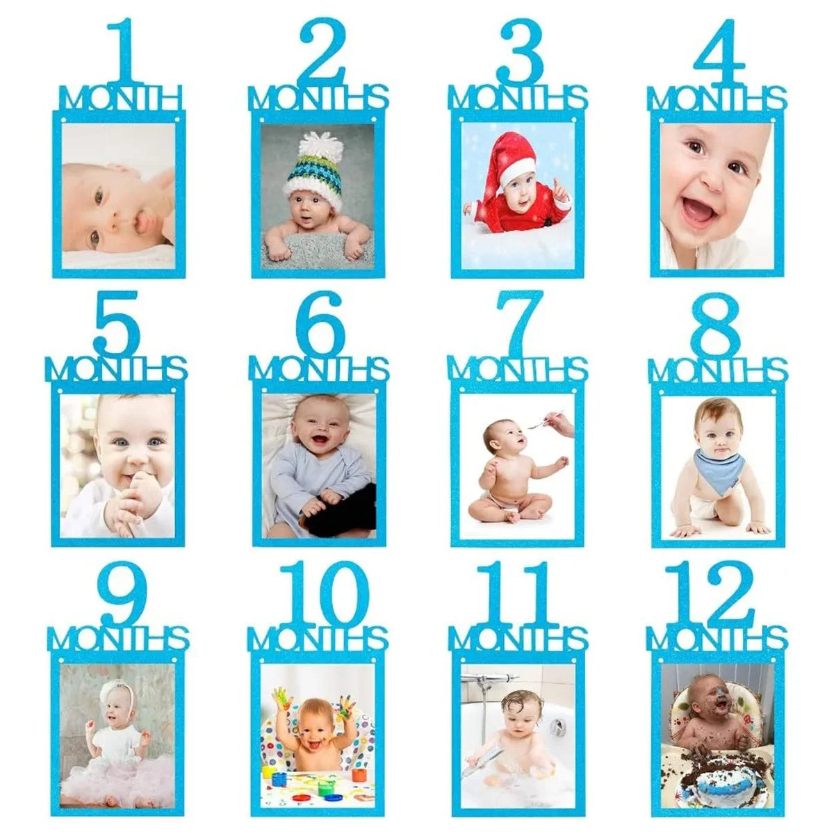 Birthday Baby 1 Year 12-Month Photo Banner - First Birthday Party Decoration for Boys & Girls