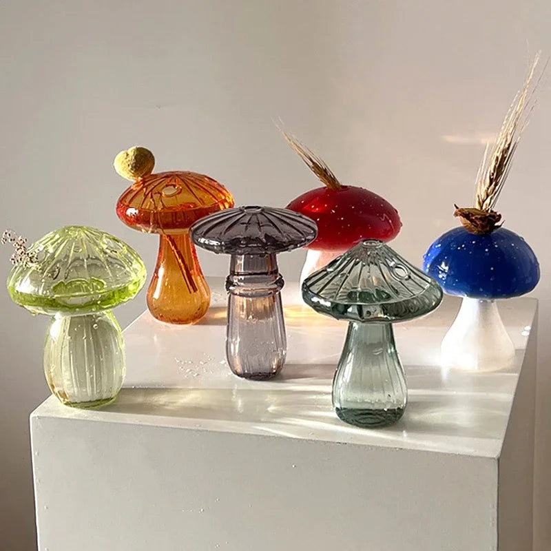 Whimsical Decor: Mini Mushroom Glass Vase for Home, and Office