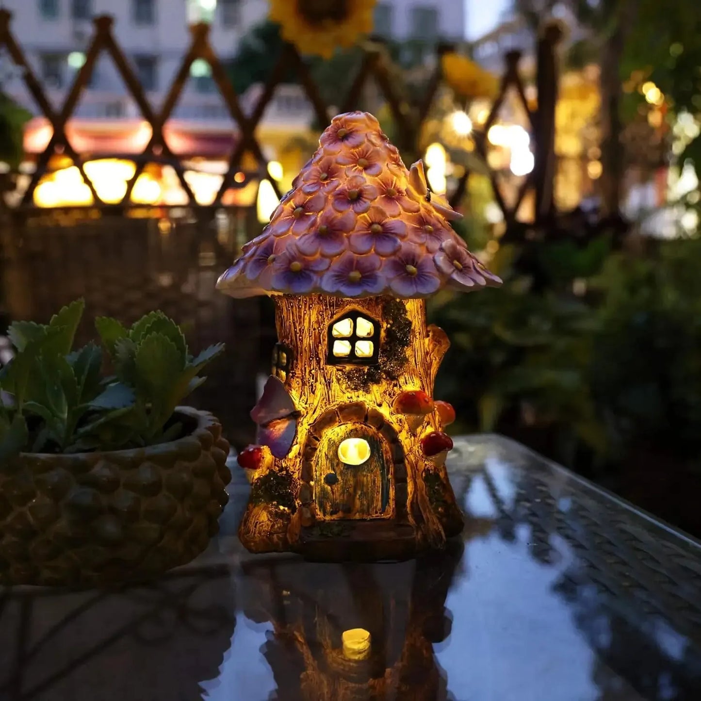 Solar Fairy Garden House – Light-Up Mushroom Figurine for Whimsical Yard Decor