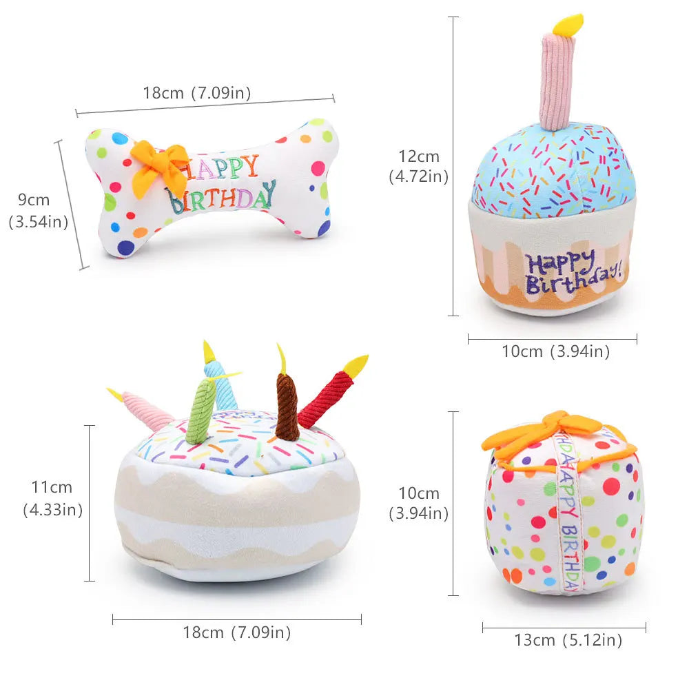 Pet Birthday Cake Squeaky Toy Set - Interactive, Bite-Resistant Dog and Cat Chew Toys