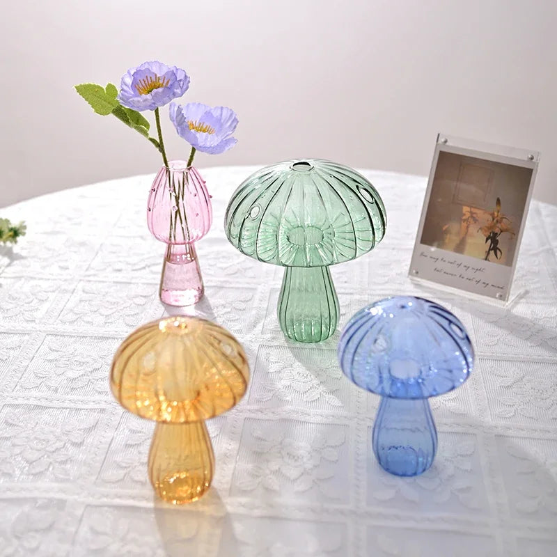 Whimsical Decor: Mini Mushroom Glass Vase for Home, and Office