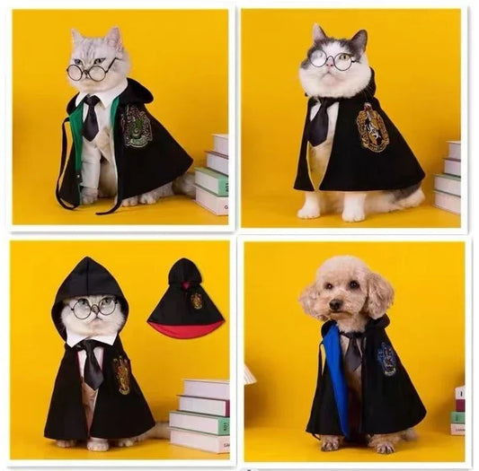 Magic Academy Pet Cloak – Wizard Cosplay Costume for Cats & Dogs, Perfect for Fans!