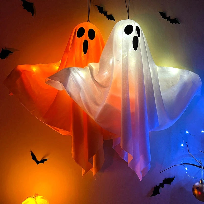 Halloween LED Glow Ghost Decoration - Hanging Indoor/Outdoor Haunted House Prop with Lights