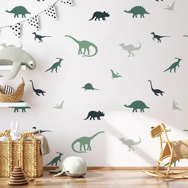 Boho Cartoon Dinosaur Wall Stickers - DIY Nursery Decor for Boys' Bedroom or Baby Room