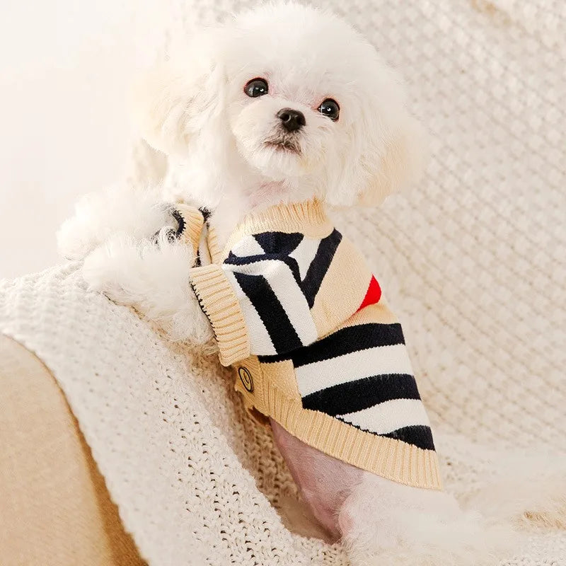 Warm Knitted Pet Sweater – Stylish Striped Cardigan for Small Dogs and Cats!