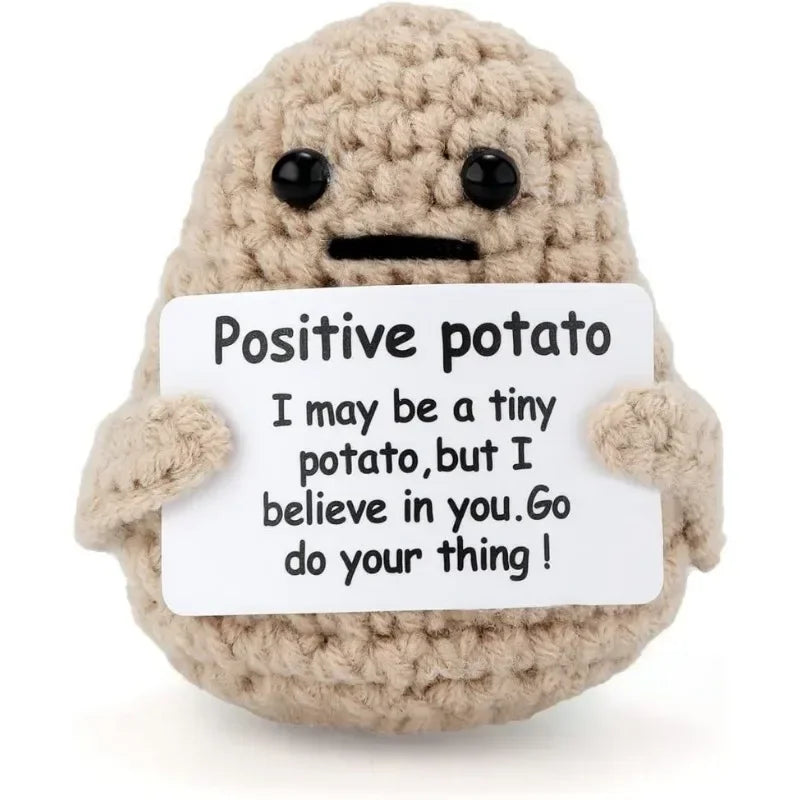 Positive Energy Potato Hug – Handcrafted Plush Wool Knitting Doll with Card by Bandito & Co. – Cute & Funny Gift for Christmas or Home Decor