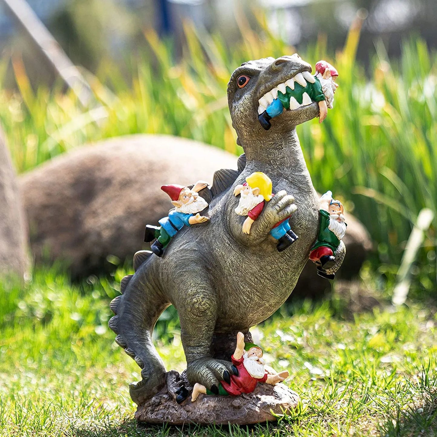 🦖 Garden Dinosaur Eating Gnome Statue – Funny Resin Sculpture Outdoor Decor