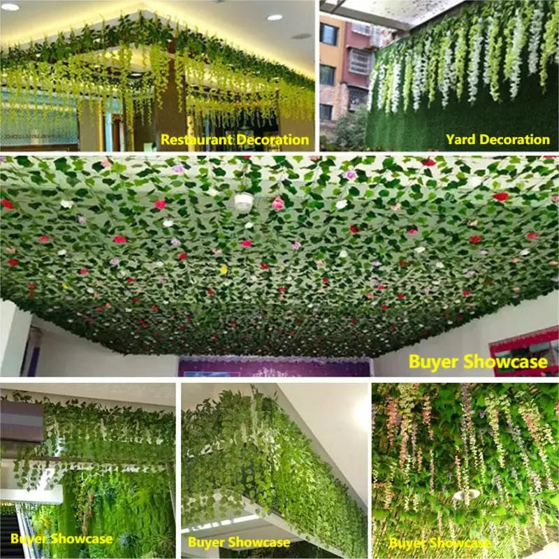 2.1M Green Ivy Leaf Hanging Vine Artificial Garland for Home Garden Decoration - Silk Plant for Weddings, Parties, DIY Projects