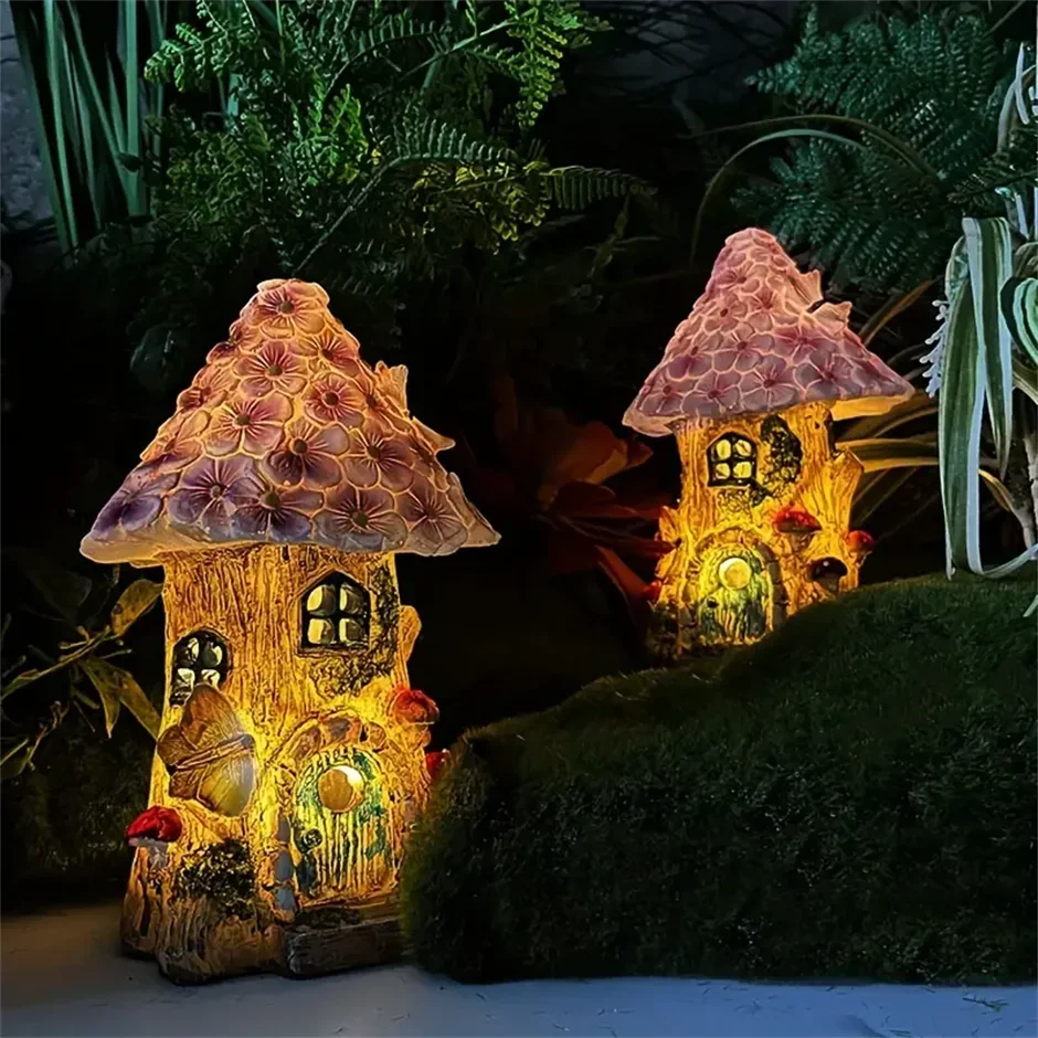 Solar Fairy Garden House – Light-Up Mushroom Figurine for Whimsical Yard Decor