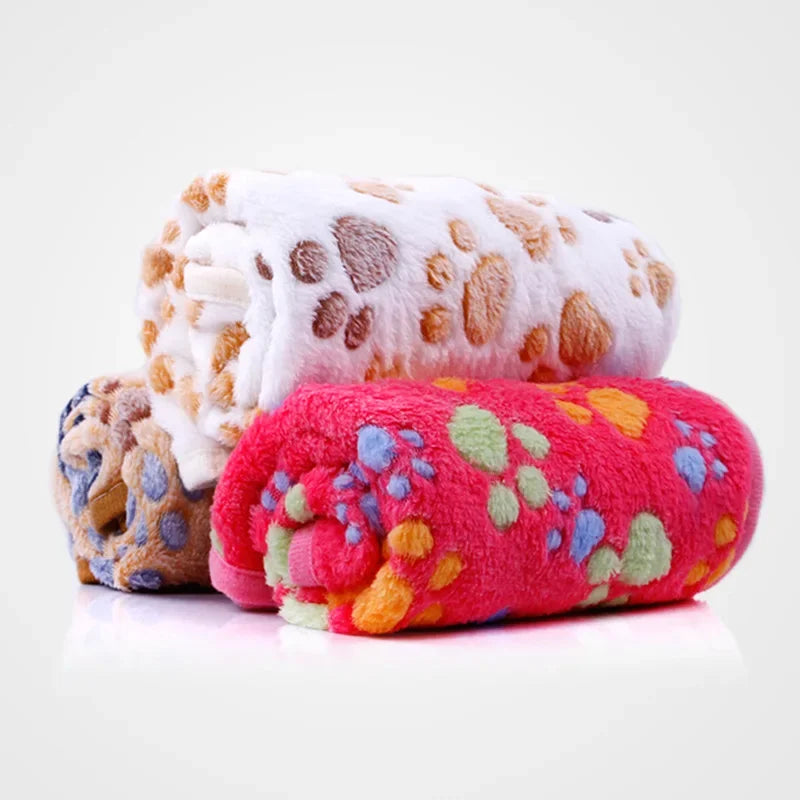 Cute Dog Bed Mats Soft Flannel Fleece Paw Print Warm Blanket for Small & Medium Dogs and Cats