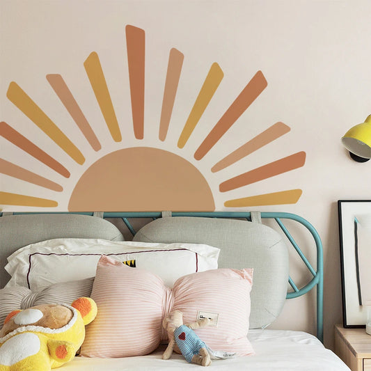 Boho Sun Rainbow Watercolor Wall Decal - Removable Vinyl Art Sticker for Nursery, Kids' Room, and Home Decor