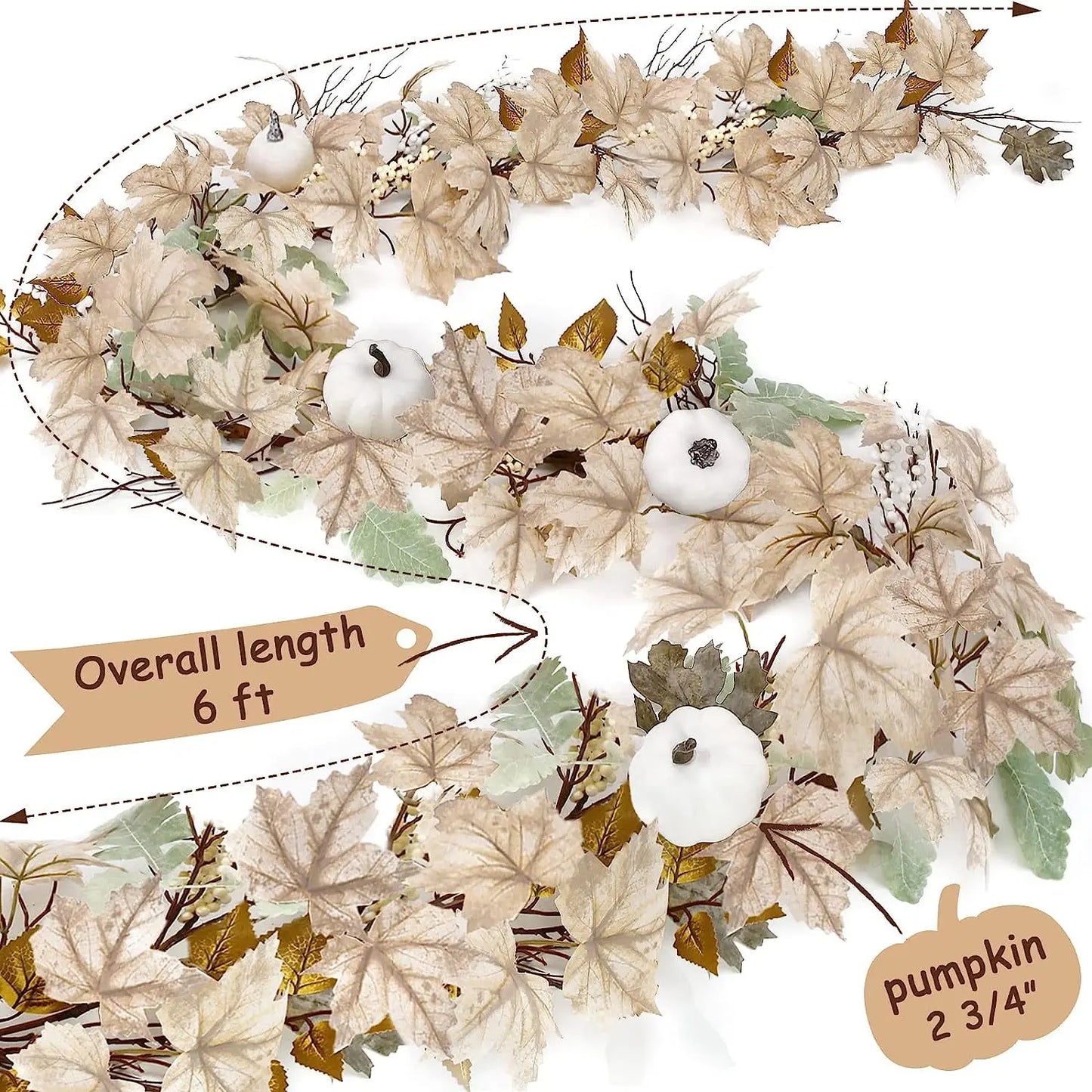 Autumn Maple Leaf Pumpkin Berry Garland – Perfect for Thanksgiving, Halloween & Fall Decor