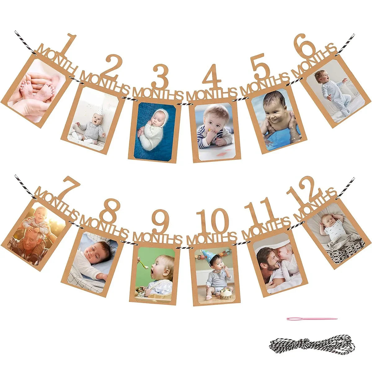 Birthday Baby 1 Year 12-Month Photo Banner - First Birthday Party Decoration for Boys & Girls