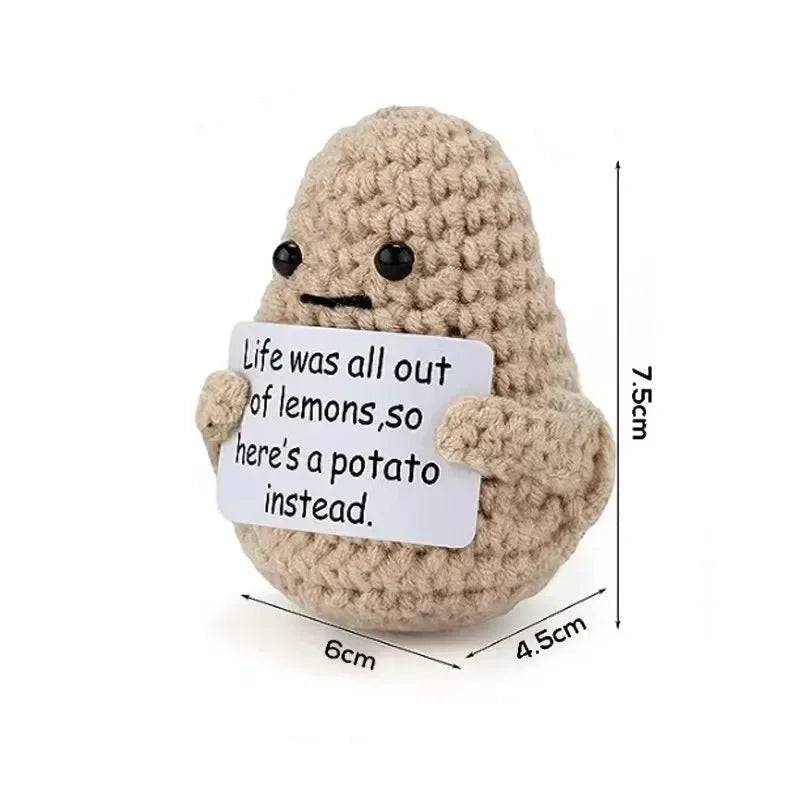 Positive Energy Potato Hug – Handcrafted Plush Wool Knitting Doll with Card by Bandito & Co. – Cute & Funny Gift for Christmas or Home Decor