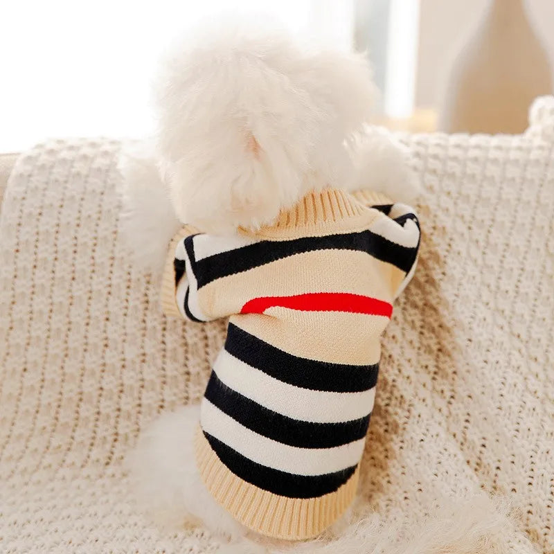 Warm Knitted Pet Sweater – Stylish Striped Cardigan for Small Dogs and Cats!