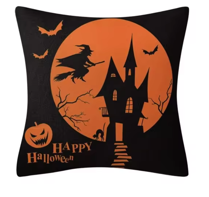 Halloween Magic: Cat Witch Linen Cushion Cover for Fall Home Decor